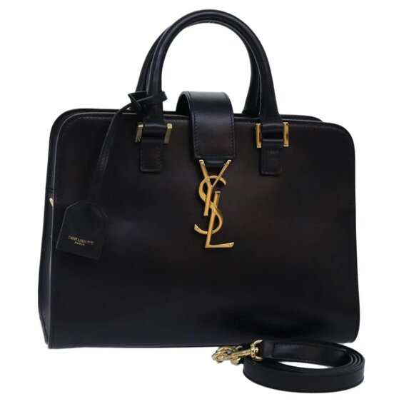 SAINT LAURENT Baby Cabas Bag Leather 2way Black Gold MAL568853Y Auth yk14669A - Picture 1 of 14